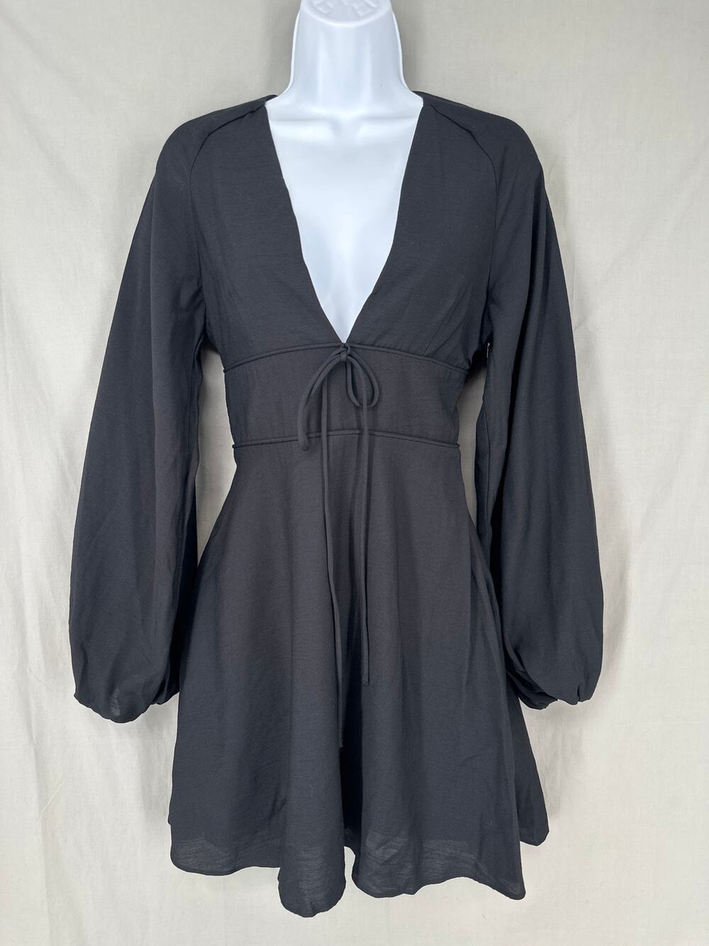 HM Dress Womens XS Black Mini Babydoll Witchy Whimsigoth Boho Long Sleeve